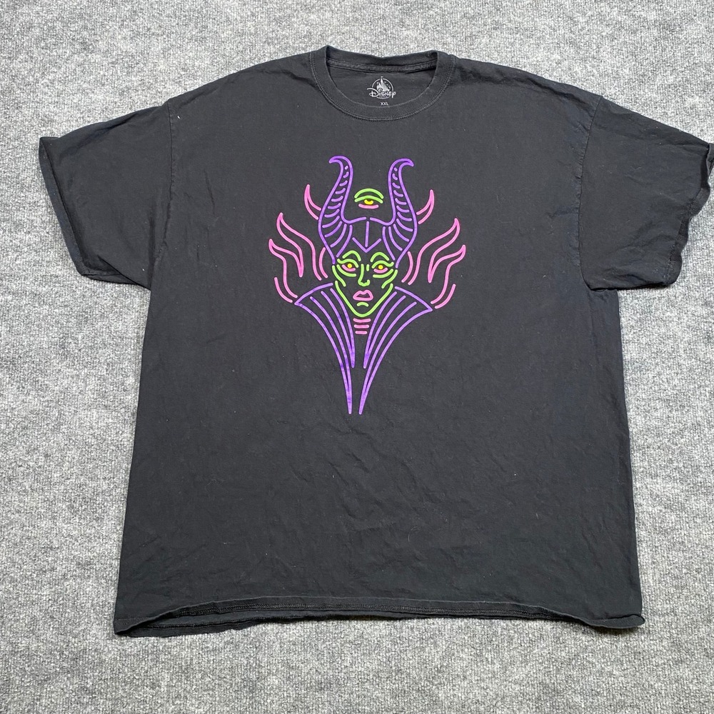 Disney Parks Maleficent Neon Graphic T-Shirt Mens XXL Black Sleeping Beauty Tee